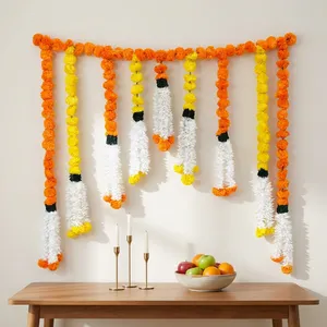 Artificial Marigold and Jasmine Flower Garland Backdrop with Orange Yellow <b>White</b> <b>Hanging</b> Strings for Wedding and Festival Decor - Product Image 5