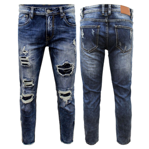 กางเกงยีนส์เดนิมพรีเมียมสไตล์วินเทจสำหรับผู้ชาย ขายส่ง ทรงตรง สตรีทแวร์ ขาดๆ แบบลำลอง แฟชั่น Y2K สำหรับฤดูร้อน สีพื้น - Product Image 1