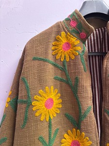 Vestidos Casuales de Lino Ecológico Bordados Estilo Boho con Estampado Floral, Cuello Mandarín, Corte Holgado, Manga Larga, Regalo para Mujer de Primavera - Product Image 4