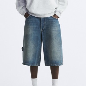 Nouveauté Short en jean délavé pour homme, taille mi-haute, style cargo, en polyester/coton, décontracté, pour l'été, coupe droite, OEM - Product Image 1