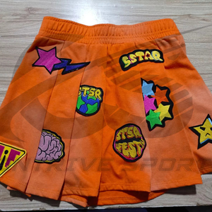 Jupes mini vintage lavées pour femmes, 420g, style sport, 100% coton, jupes décontractées pour femmes avec patchs brodés et imprimés - Product Image 2