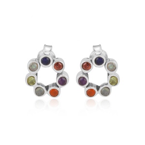 Wholesale 7 Chakra Natural Gemstone <b>Stud</b> <b>Earrings</b> Silver Plated Rainbow <b>Crystal</b> Healing Jewelry for Women - Product Image 1