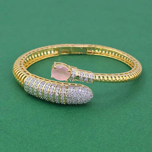 Handmade Classic Peace Design Women's Cubic Zirconia Openable Kada <b>Bracelet</b> with 2 Tone Plated Brass Gift Occasion 443964 - Product Image 5