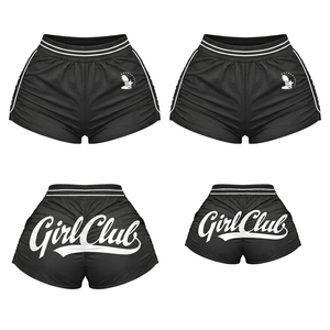 Shorts cortavientos para mujer, 180 GSM, malla de poliéster, azul claro y morado, panel lateral con logo sublimado, shorts personalizados para mujer - Product Image 6