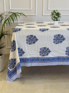 Floral Blue Block Print Cotton <b>Tablecloth</b> Washable <b>Table</b> cover Wedding Dining <b>Table</b> Cover Dinner Napkin Pure Cotton <b>Tablecloth</b> - Product Image 3