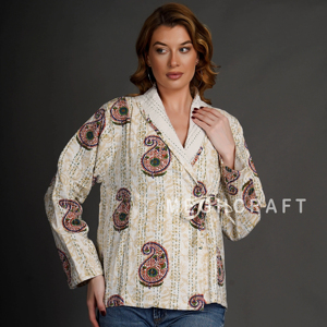 Manteau long Kantha bohème indien pour femmes, veste d'été brodée style kimono bohème gypsy, 100% coton, vente en gros - Product Image 1