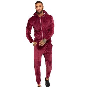 Survêtement de sport à rayures latérales, fermeture éclair, coupe ajustée, en velours, pour homme, marque privée - Product Image 1