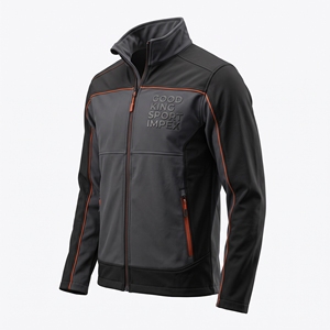 Haut de sport actif industriel à col montant et fermeture éclair intégrale, coupe-vent, en softshell, avec garniture orange charbon, pour activités de plein air - Product Image 3