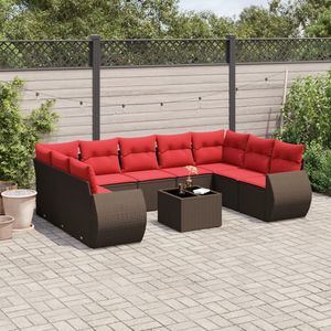 Ensemble de canapés de jardin en polyrotin marron, 10 pièces, avec coussins - Product Image 1