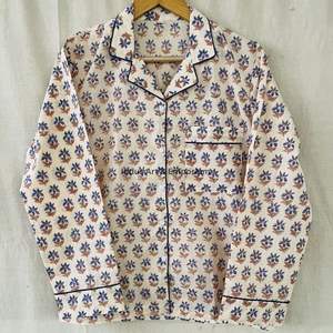 Nouvel arrivage : Ensemble de nuit en coton pour femme, magnifique pyjama indien imprimé à la main, 100 % coton - Product Image 6