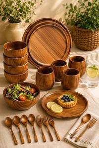 Grand saladier en bois d'acacia naturel de qualité supérieure, fait main, pour servir des fruits, des collations, des soupes, des salades, vaisselle de cuisine rustique - Product Image 4