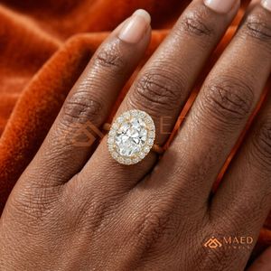 Luxury 14K Gold Oval Shape Halo Diamond Wedding Ring with Round Cut Accent <b>Stones</b> for Women - Product Image 4