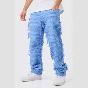 2026 Gran Venta: Pantalones Vaqueros Holgados para Hombre, Estilo Urbano Recto, con Patrón de Cruz Bordado, Cintura Media, de Algodón Lavado Tejido con Agujeros - Product Image 4