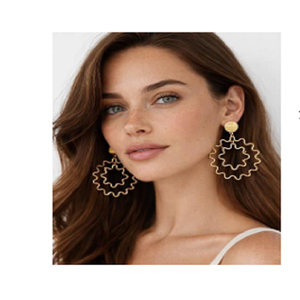 Encantadores Pendientes Colgantes de Latón con Ondas Geométricas Bañados en Oro para Mujer, Joyería de Moda para Fiesta - Product Image 3
