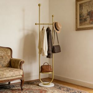 Appendiabiti Autoportante in Metallo Dorato con Base in Marmo, Appendiabiti Multiuso per Camera da Letto e Porta Cappelli - Product Image 1