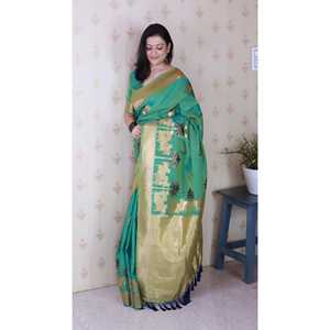 <b>Green</b> Soft <b>Silk</b> Saree with Kamdhenu Weaves Zari Woven Club Dresses Elegant and Comfortable <b>Green</b> <b>Silk</b> Saree - Product Image 2