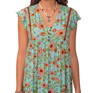 Vestido Maxi Floral con Corte en A para Mujer, Vestido de Manga Corta con Lazo Delantero - Product Image 6