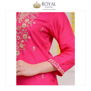 Diseño llamativo, nueva colección de ropa de estilo indio de primera calidad, Chanderi con bordado, conjunto Kurti y pantalón. - Product Image 2