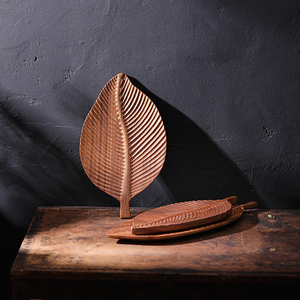 Dry-brew <b>Tea</b> <b>Tray</b> Walnut Wood Leaf-shaped Solid Wood Teacup Saucer Irregular Wooden Plate Floral Pattern New Chinese Style - Product Image 5