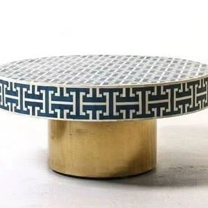 Mesa con Incrustaciones de Hueso de ILAHI, Diseño Moderno con Detalles de Ágata, Almacenamiento Portátil, Muebles para el Hogar - Product Image 1