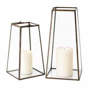 Handmade <b>Brass</b> <b>Lantern</b> Modern Geometric Glass Candle Holder for Wedding Decor and Home Gold Finish Decorative <b>Lantern</b> - Product Image 2