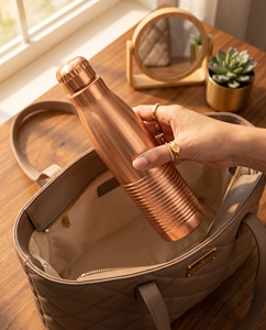 Premium Pure Copper Water <b>Bottle</b> Ribbed Design Leak Proof Ayurvedic Drinking <b>Bottle</b> Reusable Eco Friendly Copper <b>Flask</b> for Home - Product Image 4