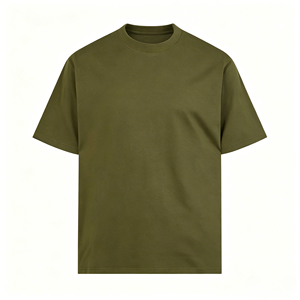 Nouveau T-shirt en coton uni vert olive à manches courtes pour homme 2026, coupe classique, col rond, tricot jersey, couleur unie, respirant - Product Image 4