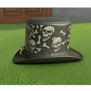 Vente en gros de chapeaux hauts de forme en cuir noir, faits main, sur mesure, de haute qualité, style steampunk gothique, pour festival et cosplay. - Product Image 2