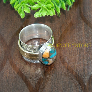 Natural Oyster Copper Turquoise <b>Ring</b> Handmade 925 Sterling Silver And Brass <b>Statement</b> <b>Ring</b> Boho Artisan GemstoneJewelry herwomen - Product Image 2