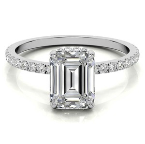 <b>Emerald</b> Cut Moissanite <b>Ring</b> 925 Sterling <b>Silver</b> White Gold Plated Luxury Vintage Engagement Wedding Anniversary Party Gift - Product Image 1