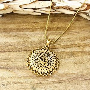 Collar de filigrana de latón con diseño bohemio de moda, colgante Om, joyería étnica para mujer, chapado en oro de 18k, loto mandala, para venta al por mayor OEM ODM - Product Image 4