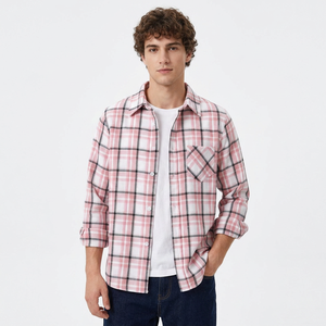 <b>Men's</b> <b>Pink</b> Floral Knitted Zipper Mandarin Collar <b>Long</b> <b>Sleeve</b> Casual <b>Shirt</b> 100% Cotton Anti-Wrinkle Anti-Pilling Spring ODM - Product Image 3