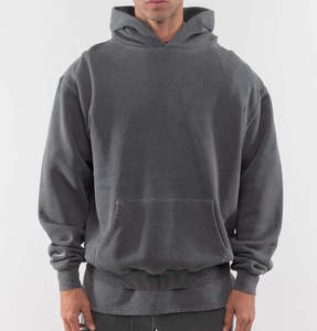 Sweat-shirt unisexe surdimensionné en molleton bleu clair uni, 100% coton, écologique, avec poche, design décontracté, pour l'hiver - Product Image 3