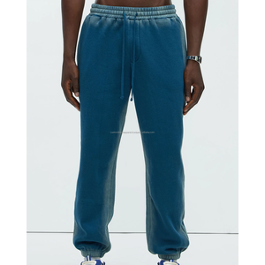 Customized Wide <b>Leg</b> Sunfaded Cotton Fleece Vintage Trackpants Mens Streetwear Baggy Joggers Wholesale. - Product Image 6