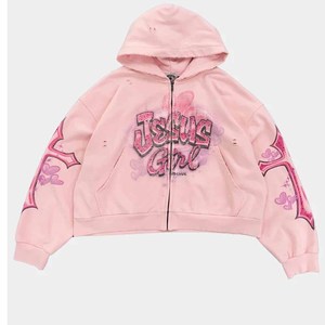 Sweat à capuche en molleton French Terry pour femme, avec broderie de lettres grecques, style universitaire, vente en gros - Product Image 1