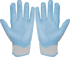 Guantes de Bateo de Cuero Premium de Primera Calidad, Color Azul Cielo y Blanco, Acolchados, con Cierre de Velcro, Unisex, para Adultos, Adiha Impex - Product Image 2