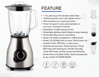Licuadora de Mesa YIDA MHMF YD-2239, 1000W, Jarra de Vidrio de 1.75L (Base de Acero Inoxidable), Programa Preestablecido para Triturar, Velocidad Variable, 6 Cuchillas