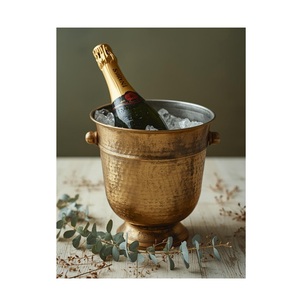 Seau à champagne en laiton martelé style antique, seau à glace sur piédestal pour vin et vin mousseux, refroidisseur de boissons en métal style vintage - Product Image 4