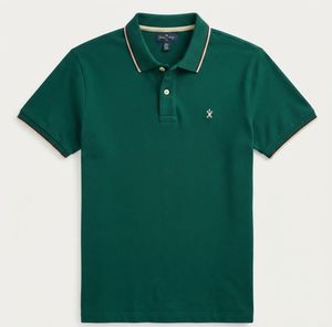 Chemise homme en piqué de coton à manches courtes, coupe classique, bordure contrastante, style preppy, motif, logo frontal, écologique, 220g - Product Image 2