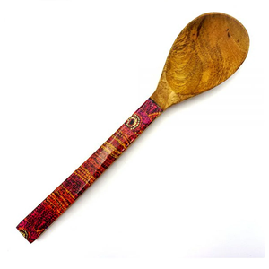 Ensemble de cuillères en bois de style nordique avec manche en écorce de bouleau, couleur personnalisée, pour servir des salades et du riz - Product Image 5