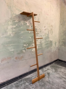 Modern wooden leaning coat rack solid oak clothes ladder with top shelf <b>wall</b> leaning garment rack space customized options - Product Image 3