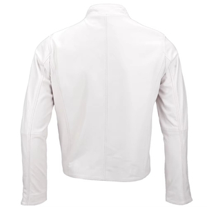 Veste en cuir blanche pour homme à manches longues avec détails zippés, à porter toute l'année - Product Image 2