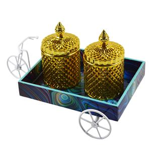 Pot de cire de bougie coloré avec support de conception de finition en émail avec verre de pot de cire de stockage de soja en verre, de haute qualité, pot de bougie - Product Image 1