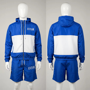 Streetwear Men's Casual Solid Breathable Windbreaker Shorts Jacket Two-Piece Summer Tracksuit Set Reflective <b>Zip</b> 100% Bamboo - Product Image 2