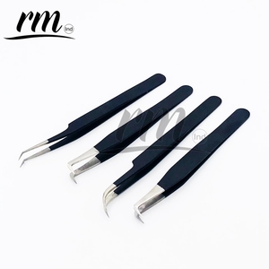 Pince à épiler pour cils RMI 4 Different Point Silver Tip et Black Powder Color, en acier inoxydable, pointe de précision, couleur violette, lot de 6 - Product Image 1