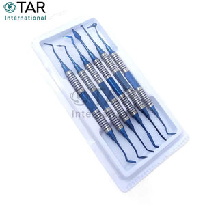 Ensemble professionnel de 6 spatules pour composites dentaires, tête plaquée titane, bleu, instruments de restauration médicale - Product Image 3