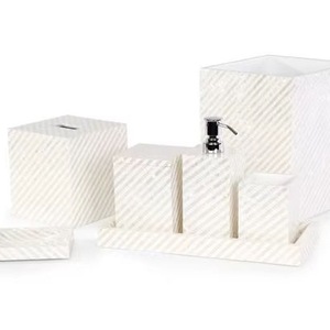 ILAHI's Black White Quatrefoil Three-piece Portable Modern Rectangle Bathroom Accessory <b>Set</b> Horn Bone Tissue Box <b>Soap</b> Dispenser - Product Image 4