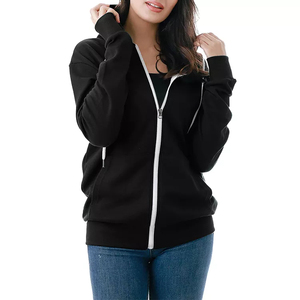 Sweat-shirt à capuche zippé bleu roi pour femme, couleur unie, manches longues, en molleton de coton, pull-over pour l'automne - Product Image 5