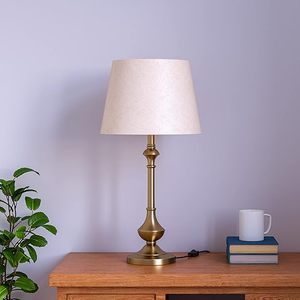 Lampe de table en laiton antique de luxe avec abat-jour en tissu blanc, lampe de chevet moderne pour salon, chambre à coucher, décoration de la maison - Product Image 2