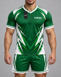 ชุดเสื้อฟุตบอลชาย CLAW INTL สีเขียวขาว คอวี แขนสั้น พิมพ์ลายแบบ Sublimation ผ้าโพลีเอสเตอร์ - Product Image 1
